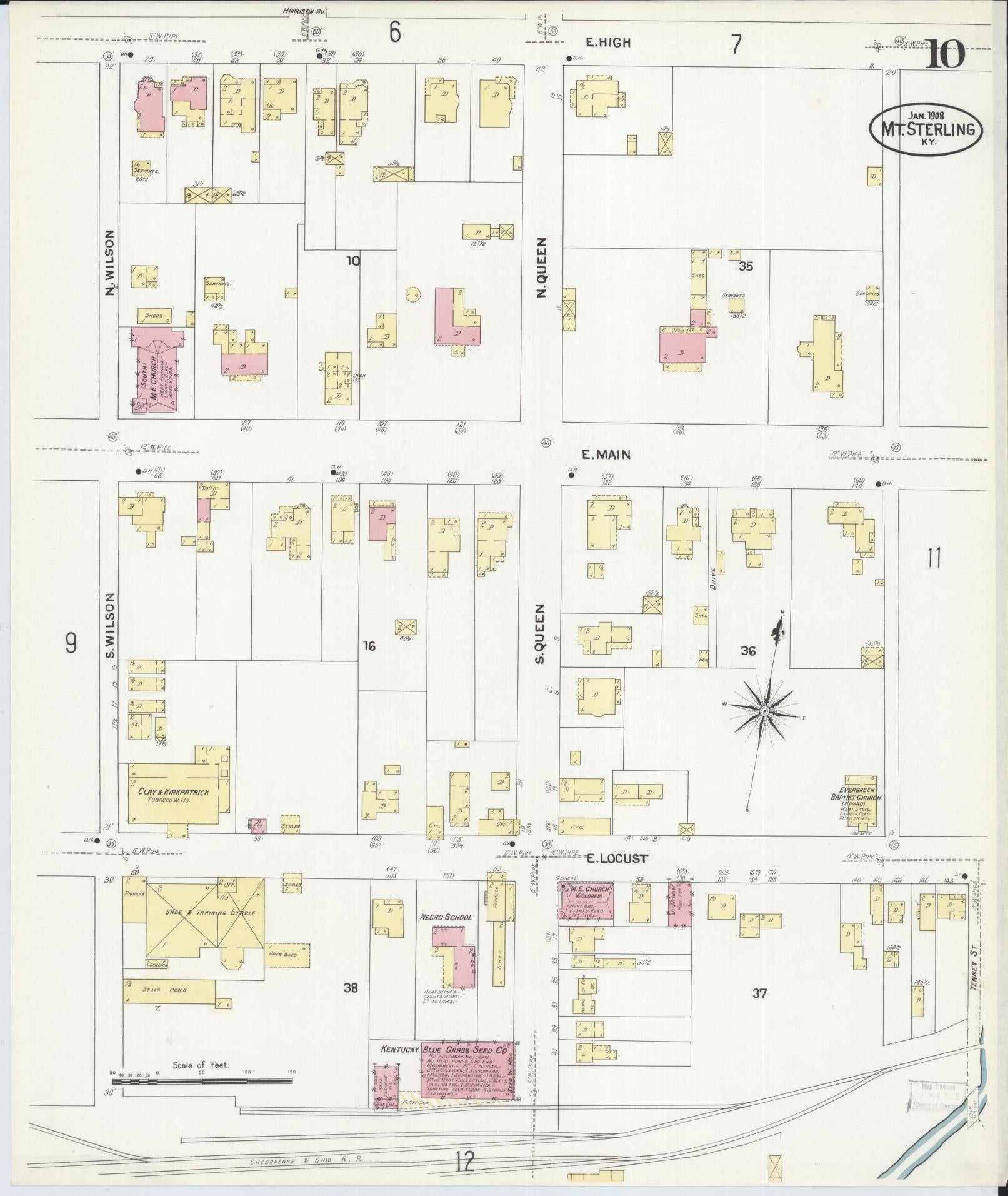 Sanborn Fire Insurance Map from Mount Sterling, Montgomery County, Kentucky (1908), Sheet #0010 - Complete Map Set gallery image, historic Sanborn map, vintage wall art, Kentucky Kentucky