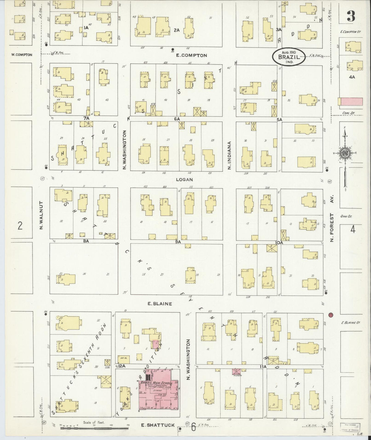 Sanborn Fire Insurance Map from Brazil, Clay County, Indiana (1910), Sheet #0003 - Historic Sanborn Fire Insurance Map Print, vintage old map wall art, antique decor, genealogy gift, Indiana Indiana map