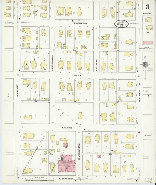 Sanborn Fire Insurance Map from Brazil, Clay County, Indiana (1910), Sheet #0003 - Historic Sanborn Fire Insurance Map Print, vintage old map wall art, antique decor, genealogy gift, Indiana Indiana map