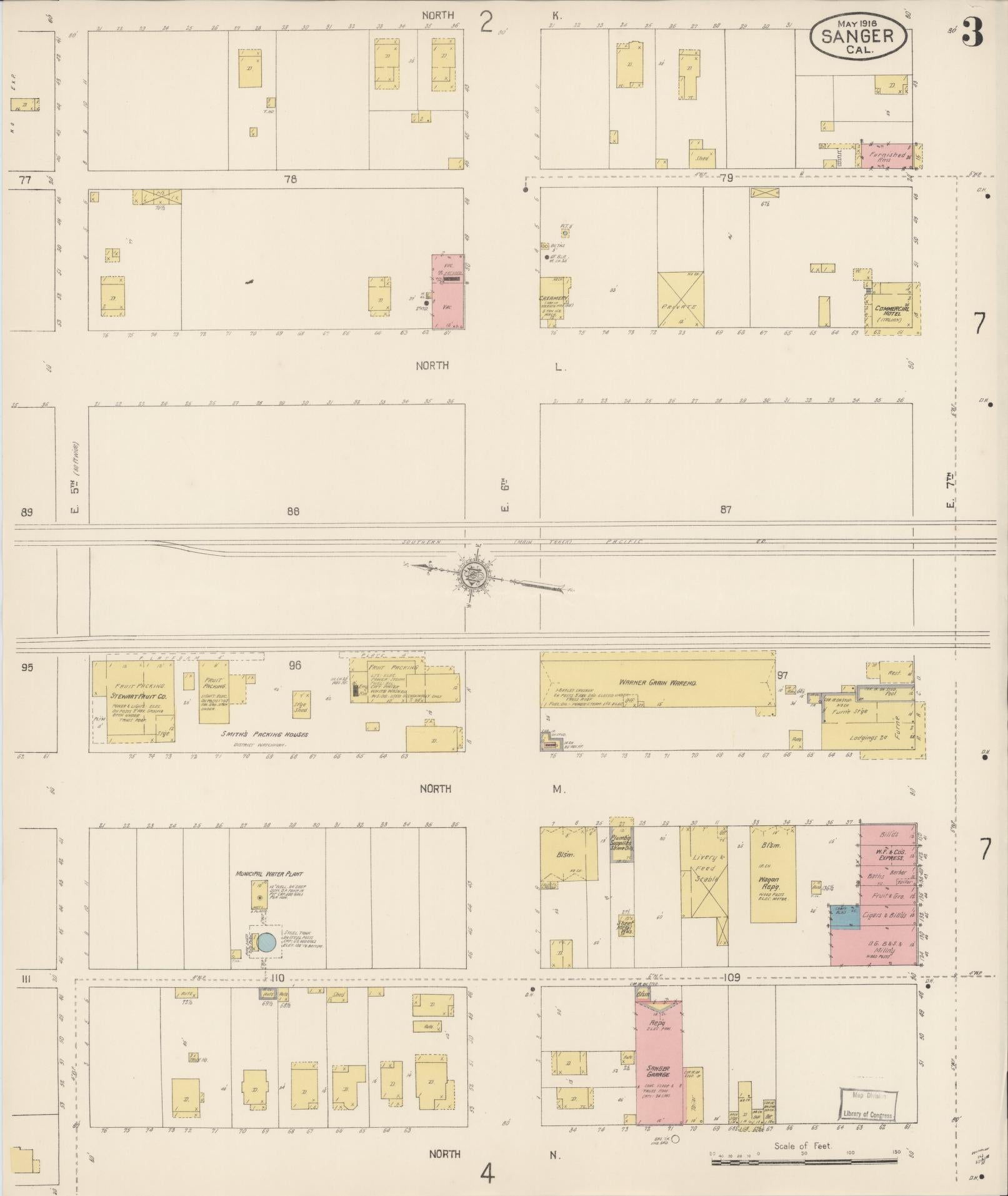 Sanborn Fire Insurance Map from Sanger, Fresno County, California (1916), Sheet #0003 - Complete Map Set gallery image, historic Sanborn map, vintage wall art, California California