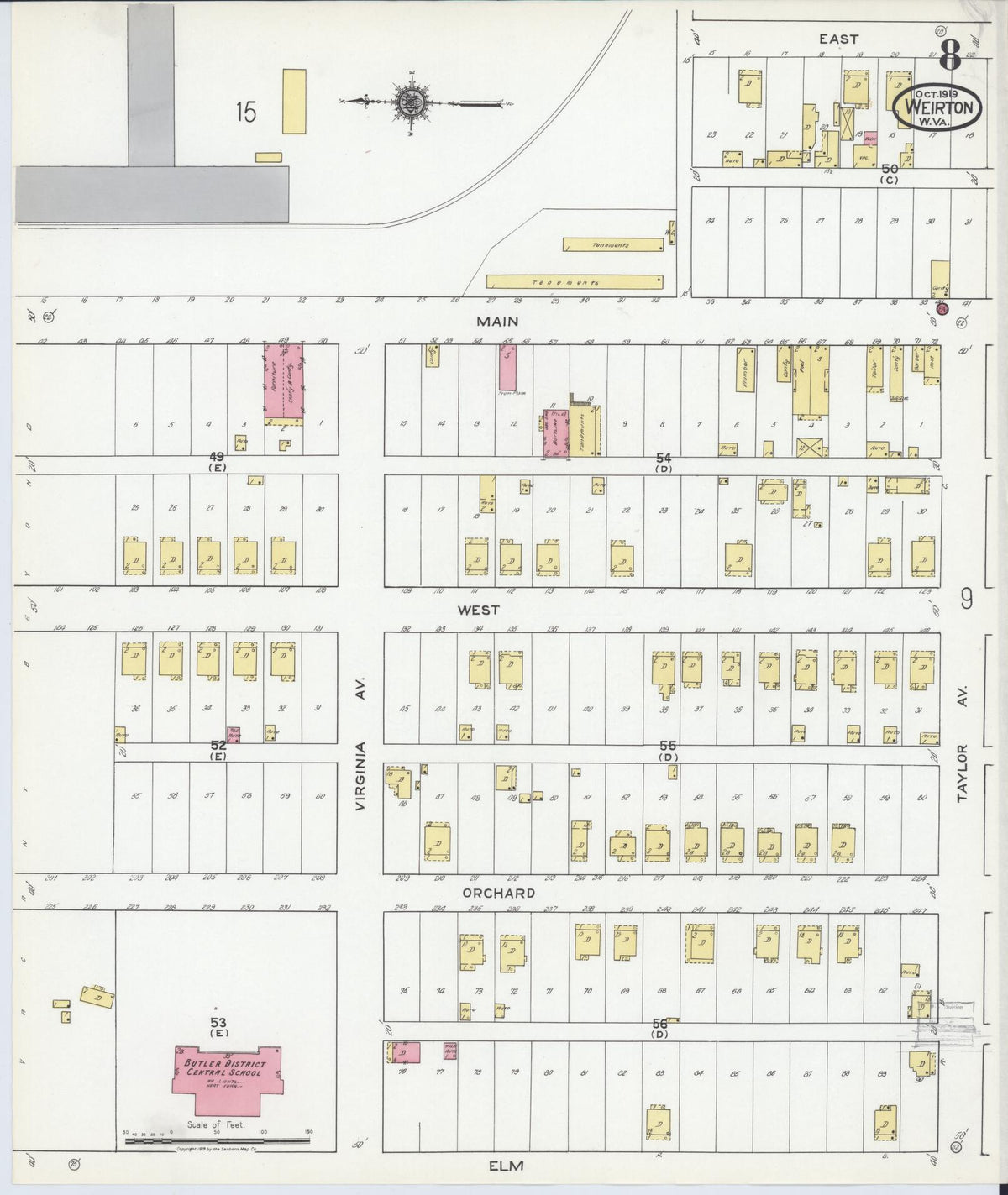 Sanborn Fire Insurance Map from Weirton, Hancock County, West Virginia (1919), Sheet #0008 - Complete Map Set gallery image, historic Sanborn map, vintage wall art, West Virginia West Virginia