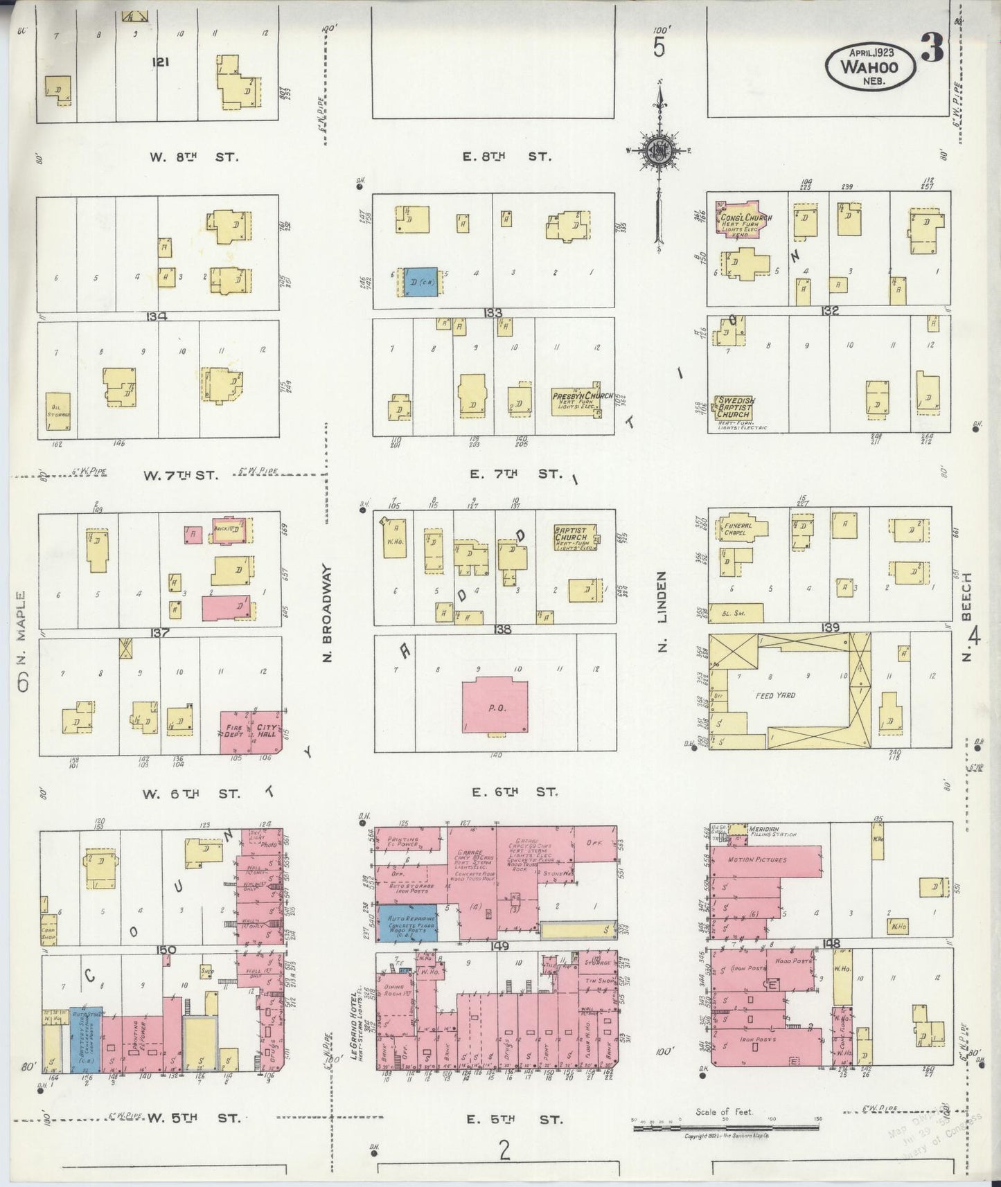 Sanborn Fire Insurance Map from Wahoo, Saunders County, Nebraska (1923), Sheet #0003 - Historic Sanborn Fire Insurance Map Print, vintage old map wall art, antique decor, genealogy gift, Nebraska Nebraska map