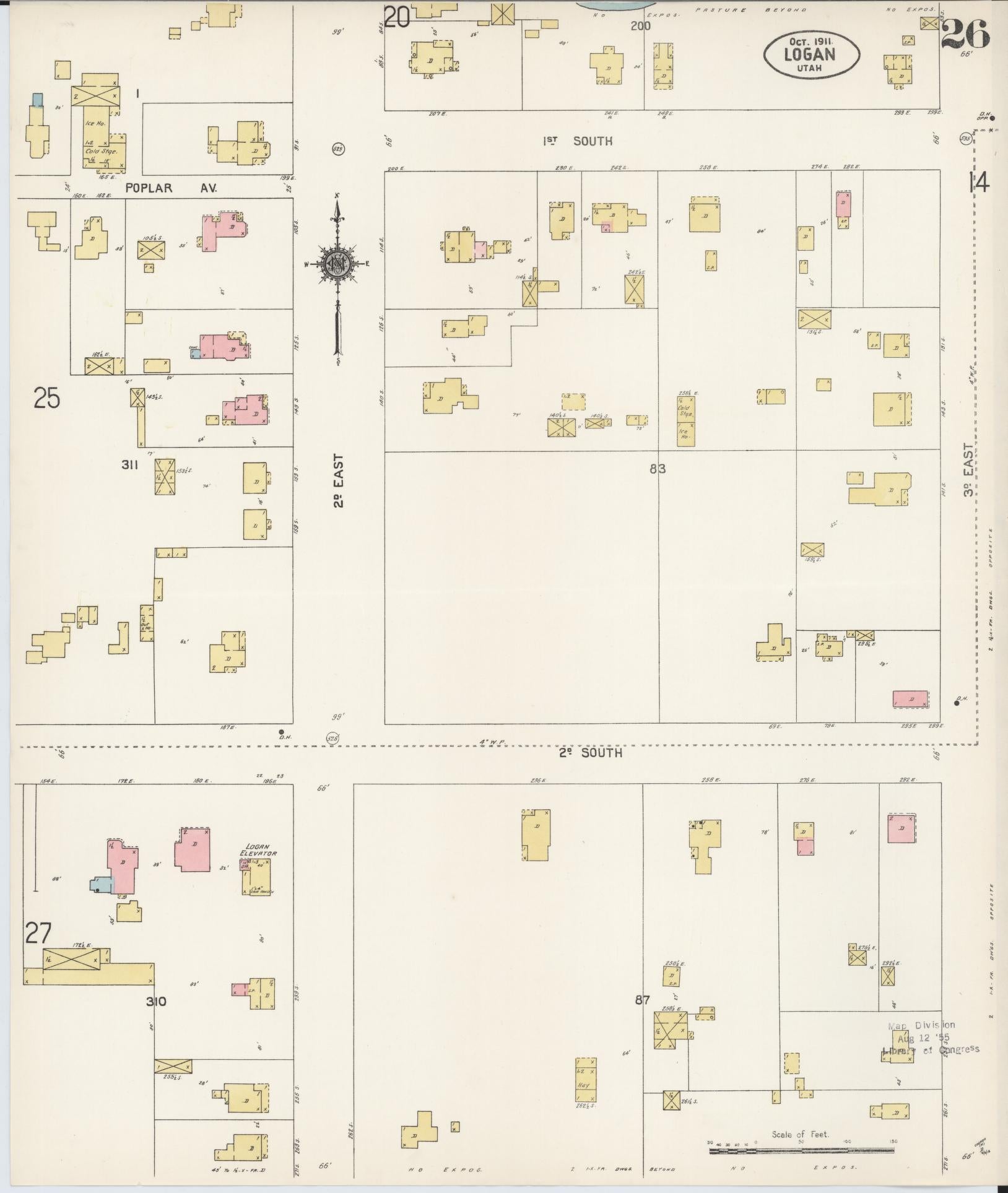 Sanborn Fire Insurance Map from Logan, Cache County, Utah (1911), Sheet #0026 - Historic Sanborn Fire Insurance Map Print, vintage old map wall art, antique decor, genealogy gift, Utah Utah map