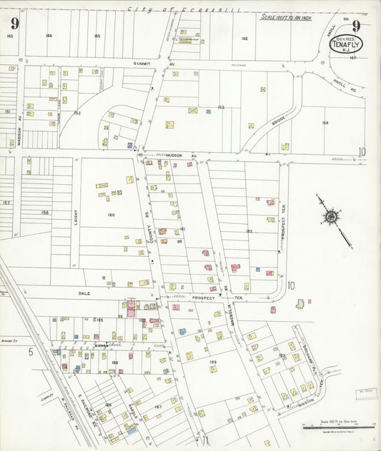 Sanborn Fire Insurance Map from Tenafly, Bergen County, New Jersey (1923), Sheet #0009 - Historic Sanborn Fire Insurance Map Print, vintage old map wall art, antique decor, genealogy gift, New Jersey New Jersey map