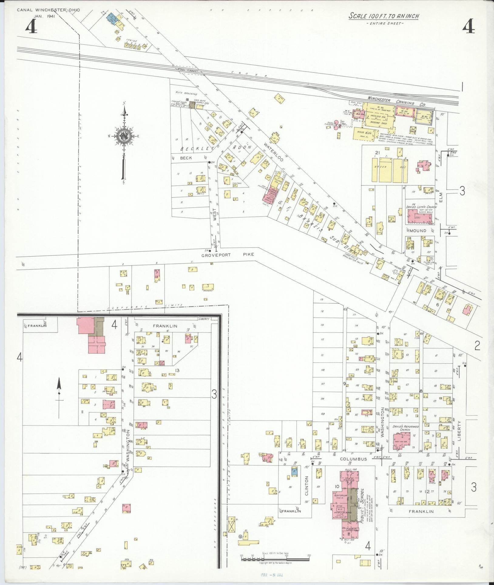 Sanborn Fire Insurance Map from Canal Winchester, Franklin County, Ohio (1941), Sheet #0004 - Complete Map Set gallery image, historic Sanborn map, vintage wall art, Ohio Ohio