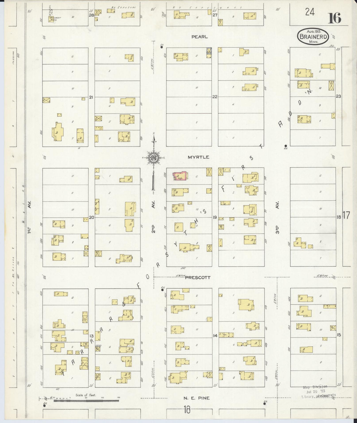 Sanborn Fire Insurance Map from Brainerd, Crow Wing County, Minnesota (1913), Sheet #0016 - Complete Map Set gallery image, historic Sanborn map, vintage wall art, Minnesota Minnesota