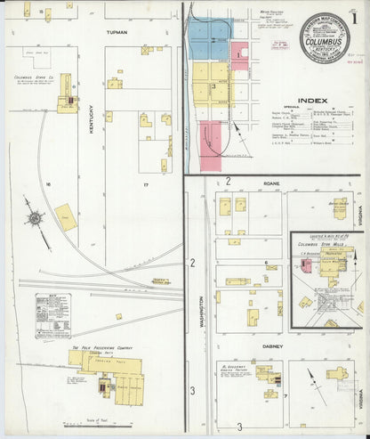 Sanborn Fire Insurance Map from Columbus, Hickman County, Kentucky (1910), Sheet #0001 - Complete Map Set gallery image, historic Sanborn map, vintage wall art, Kentucky Kentucky