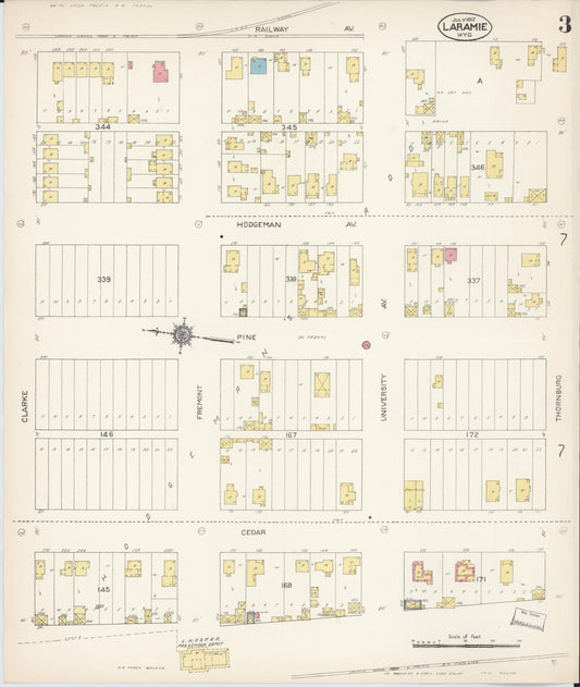 Sanborn Fire Insurance Map from Laramie, Albany County, Wyoming (1912), Sheet #0003 - Historic Sanborn Fire Insurance Map Print, vintage old map wall art, antique decor, genealogy gift, Wyoming Wyoming map