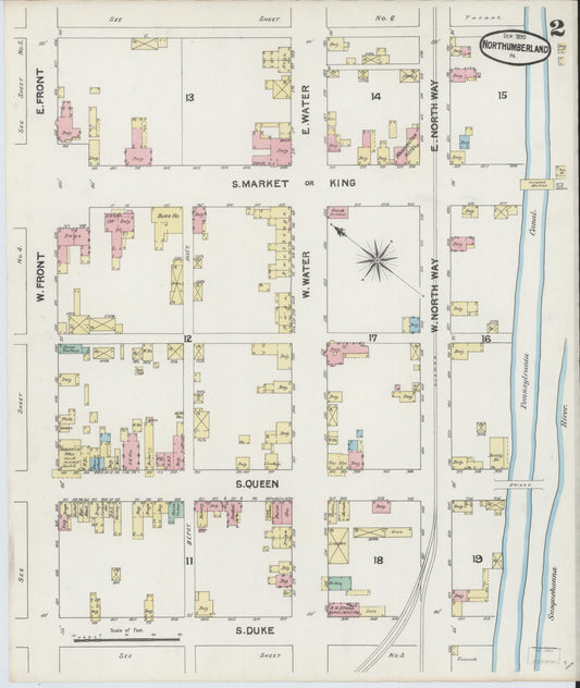 Sanborn Fire Insurance Map from Northumberland, Northumberland County, Pennsylvania (1890), Sheet #0002 - Historic Sanborn Fire Insurance Map Print, vintage old map wall art, antique decor, genealogy gift, Pennsylvania Pennsylvania map