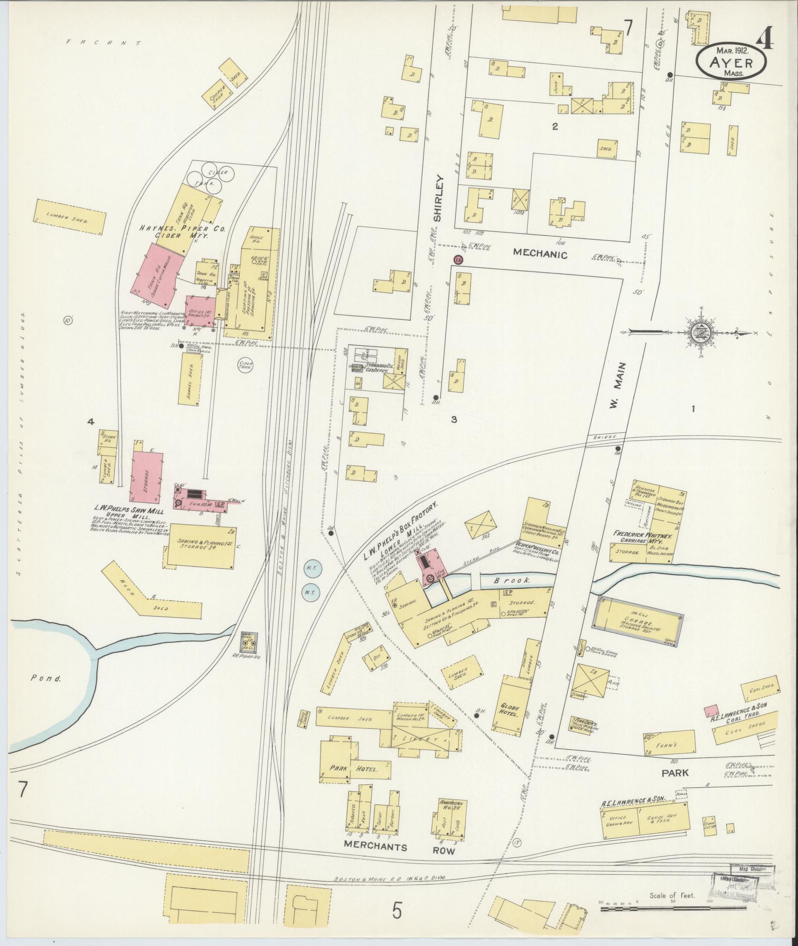 Sanborn Fire Insurance Map from Ayer, Middlesex County, Massachusetts (1912), Sheet #0004 - Complete Map Set gallery image, historic Sanborn map, vintage wall art, Massachusetts Massachusetts