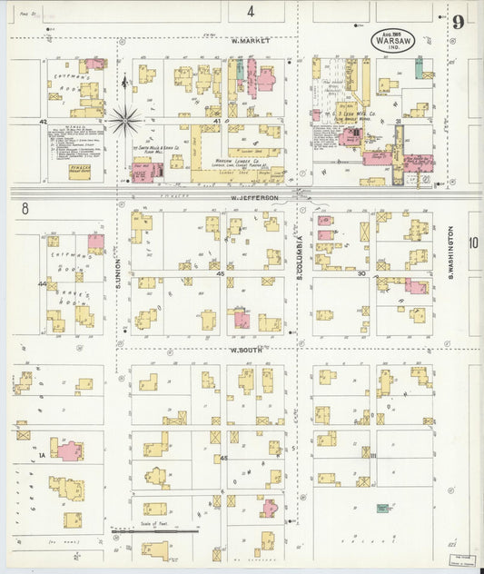Sanborn Fire Insurance Map from Warsaw, Kosciusko County, Indiana (1905), Sheet #0009 - Historic Sanborn Fire Insurance Map Print, vintage old map wall art, antique decor, genealogy gift, Indiana Indiana map