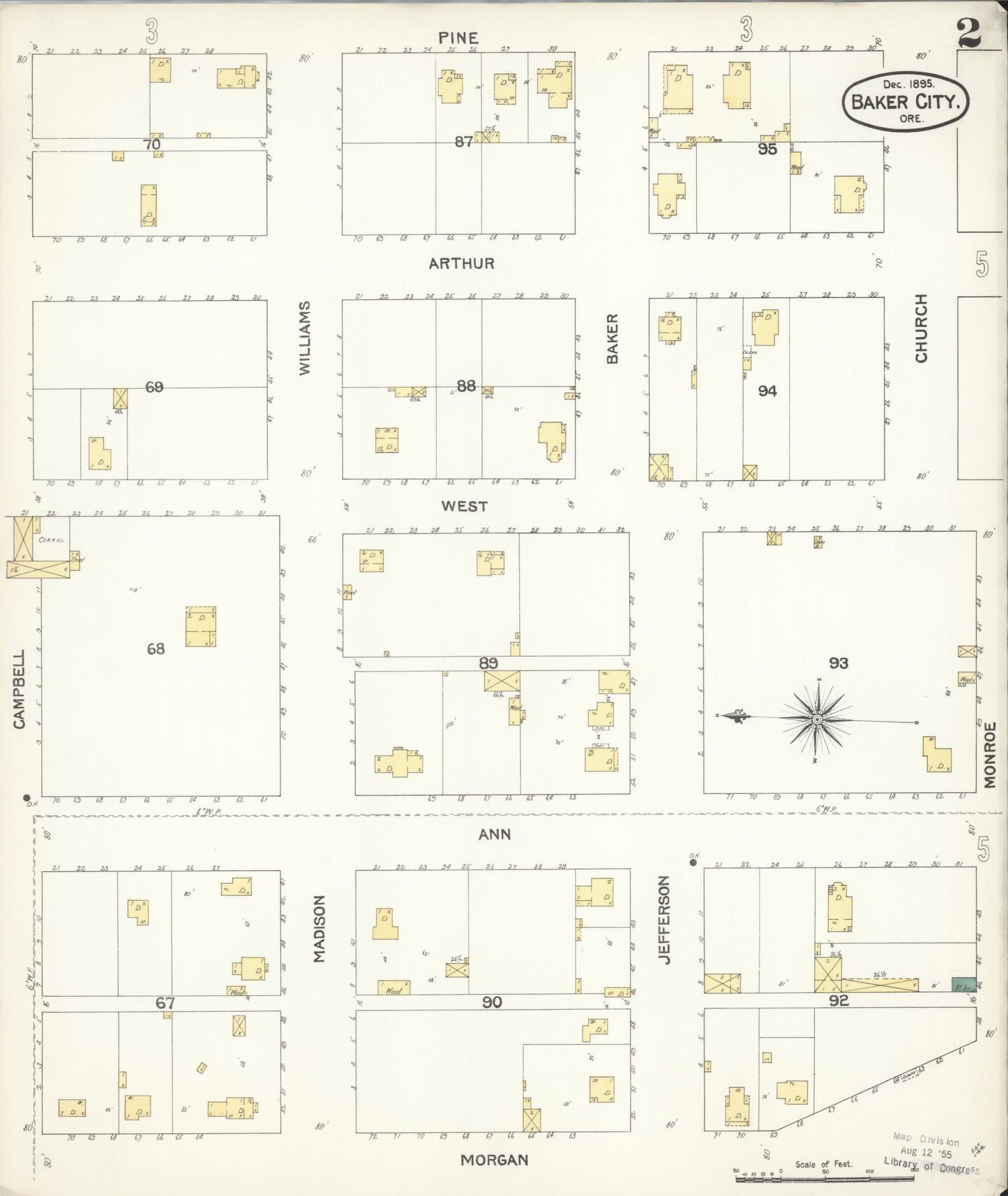 Sanborn Fire Insurance Map from Baker, Baker County, Oregon (1895), Sheet #0002 - Complete Map Set gallery image, historic Sanborn map, vintage wall art, Oregon Oregon