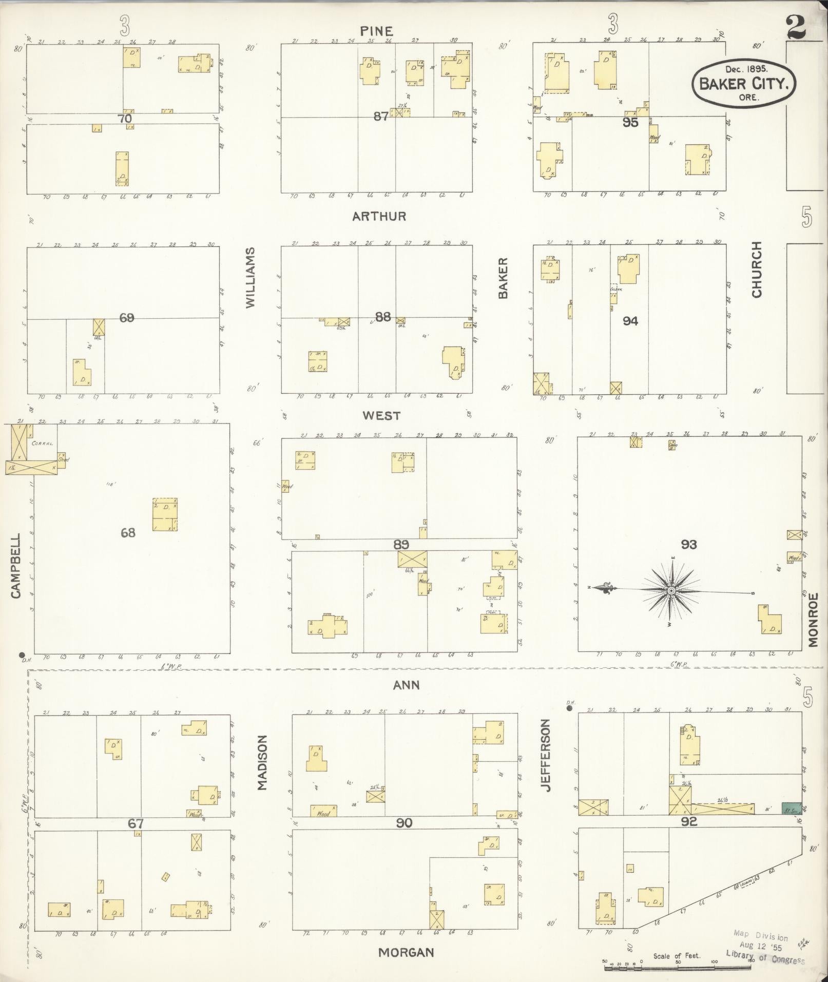 Sanborn Fire Insurance Map from Baker, Baker County, Oregon (1895), Sheet #0002 - Complete Map Set gallery image, historic Sanborn map, vintage wall art, Oregon Oregon
