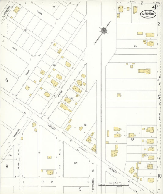 Sanborn Fire Insurance Map from Medford, Jackson County, Oregon (1911), Sheet #0004 - Historic Sanborn Fire Insurance Map Print, vintage old map wall art, antique decor, genealogy gift, Oregon Oregon map