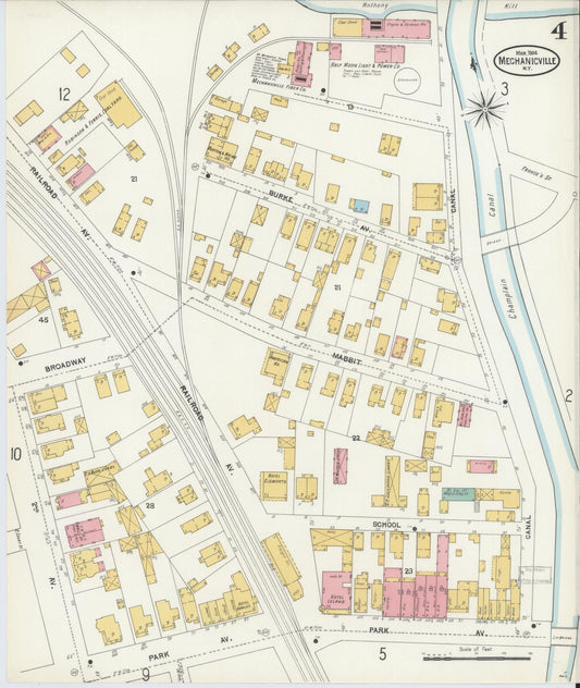 Sanborn Fire Insurance Map from Mechanicville, Saratoga County, New York (1904), Sheet #0003 - Historic Sanborn Fire Insurance Map Print, vintage old map wall art, antique decor, genealogy gift, New York New York map