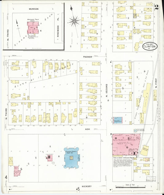 Sanborn Fire Insurance Map from Clinton, Clinton County, Iowa (1909), Sheet #0002 - Historic Sanborn Fire Insurance Map Print, vintage old map wall art