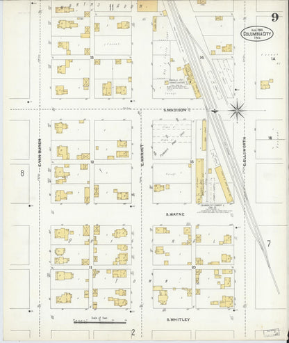 Sanborn Fire Insurance Map from Columbia City, Whitley County, Indiana (1905), Sheet #0009 - Complete Map Set gallery image, historic Sanborn map, vintage wall art, Indiana Indiana