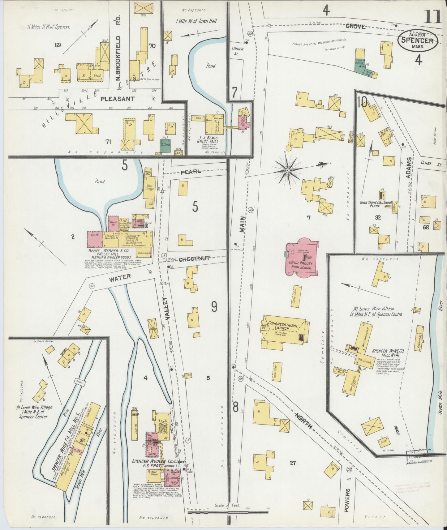 Sanborn Fire Insurance Map from Spencer, Worcester County, Massachusetts (1901), Sheet #0011 - Historic Sanborn Fire Insurance Map Print, vintage old map wall art, antique decor, genealogy gift, Massachusetts Massachusetts map