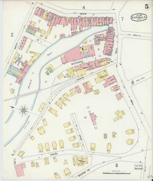 Sanborn Fire Insurance Map from Norwalk, Fairfield County, Connecticut (1896), Sheet #0005 - Historic Sanborn Fire Insurance Map Print, vintage old map wall art, antique decor, genealogy gift, Connecticut Connecticut map
