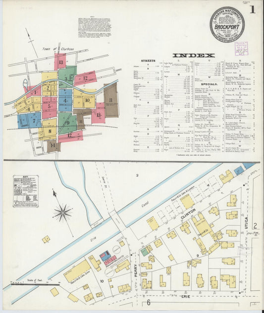 Sanborn Fire Insurance Map from Brockport, Monroe County, New York (1904), Sheet #0001 - Historic Sanborn Fire Insurance Map Print, vintage old map wall art, antique decor, genealogy gift, New York New York map