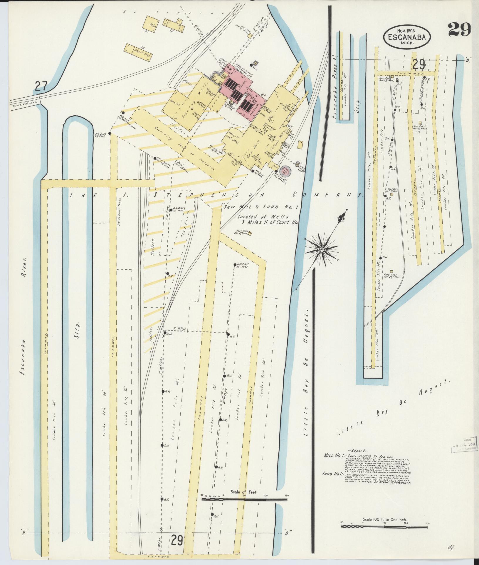 Sanborn Fire Insurance Map from Escanaba, Delta County, Michigan (1906), Sheet #0029 - Complete Map Set gallery image, historic Sanborn map, vintage wall art, Michigan Michigan
