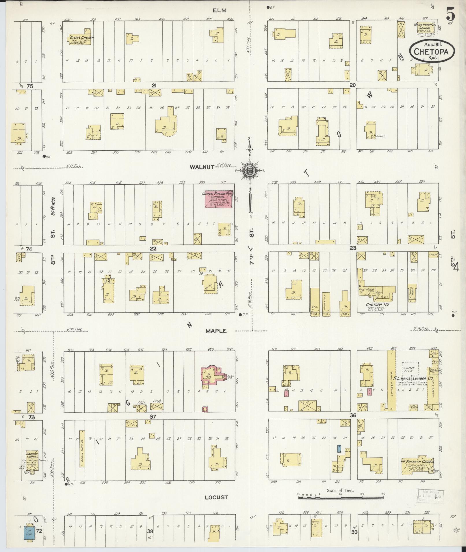 Sanborn Fire Insurance Map from Chetopa, Labette County, Kansas (1911), Sheet #0005 - Complete Map Set gallery image, historic Sanborn map, vintage wall art, Kansas Kansas