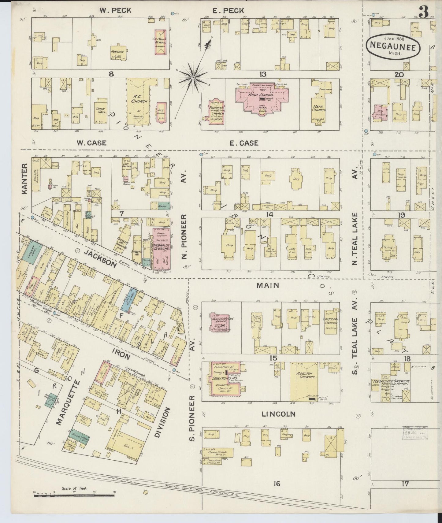 Sanborn Fire Insurance Map from Negaunee, Marquette County, Michigan (1888), Sheet #0003 - Complete Map Set gallery image, historic Sanborn map, vintage wall art, Michigan Michigan