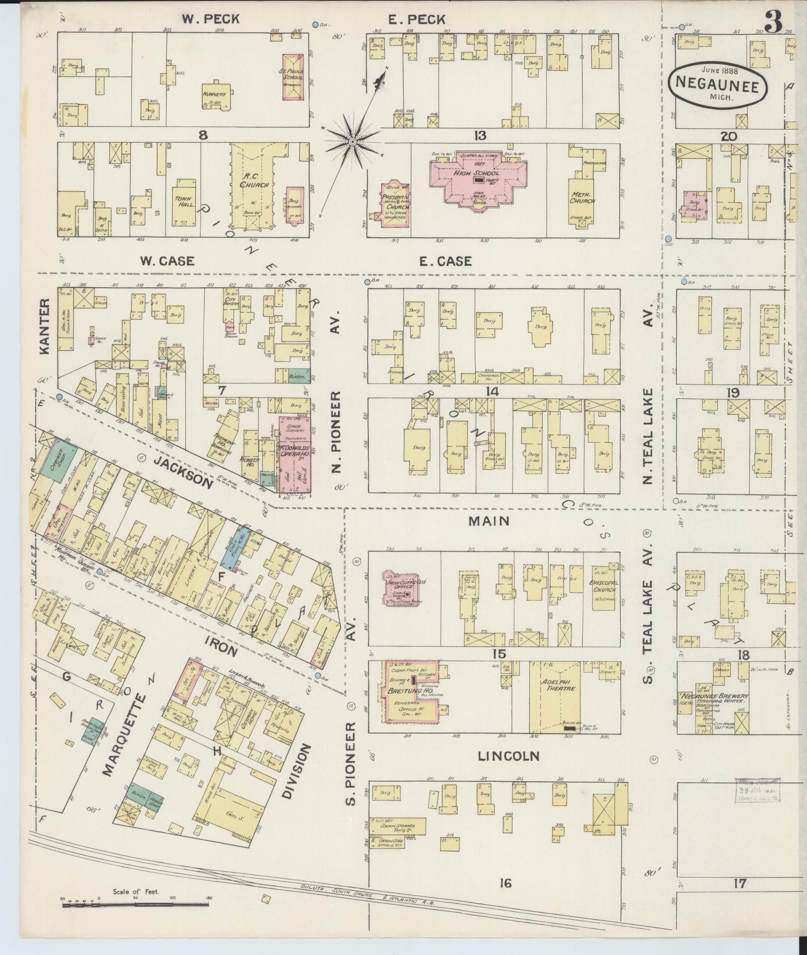 Sanborn Fire Insurance Map from Negaunee, Marquette County, Michigan (1888), Sheet #0003 - Complete Map Set gallery image, historic Sanborn map, vintage wall art, Michigan Michigan