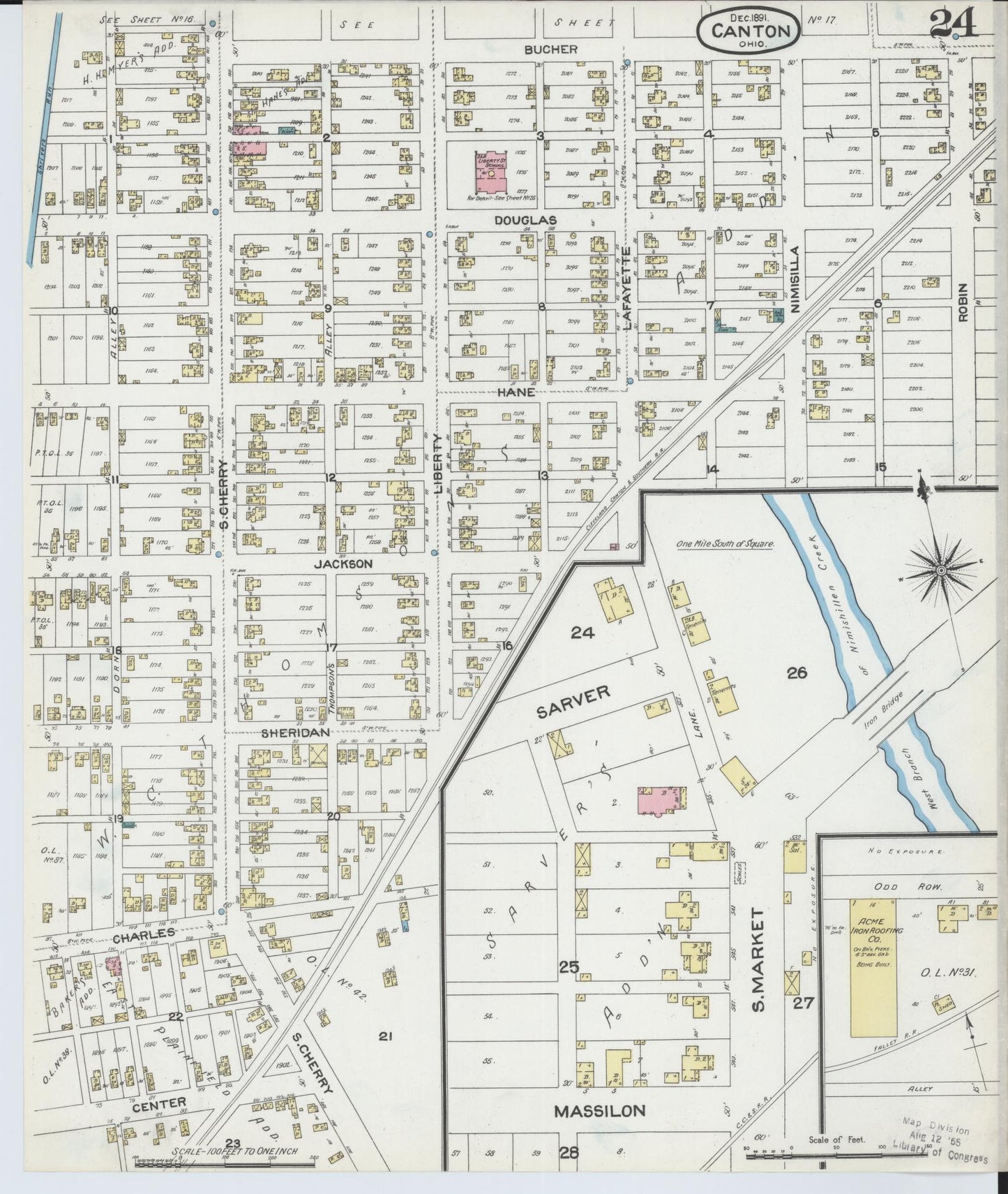 Sanborn Fire Insurance Map from Canton, Stark County, Ohio (1891), Sheet #0024 - Historic Sanborn Fire Insurance Map Print, vintage old map wall art, antique decor, genealogy gift, Ohio Ohio map