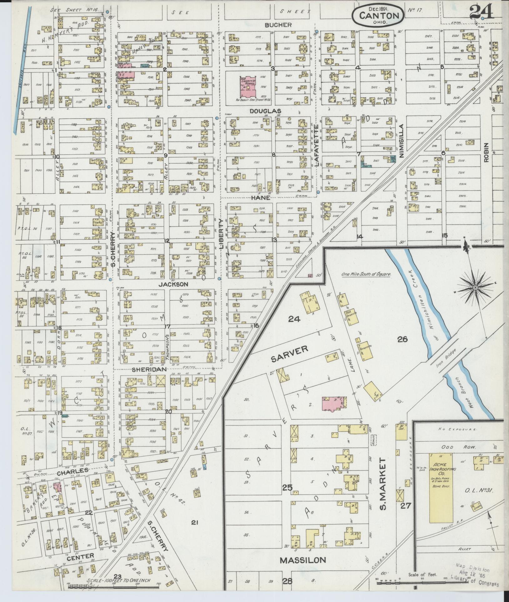 Sanborn Fire Insurance Map from Canton, Stark County, Ohio (1891), Sheet #0024 - Historic Sanborn Fire Insurance Map Print, vintage old map wall art, antique decor, genealogy gift, Ohio Ohio map