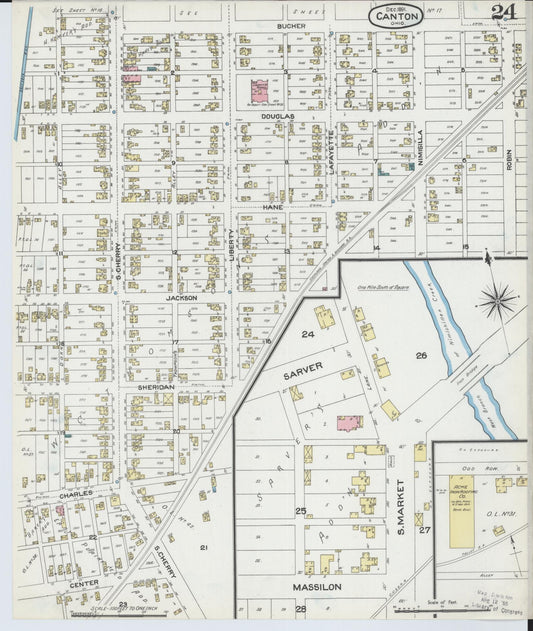 Sanborn Fire Insurance Map from Canton, Stark County, Ohio (1891), Sheet #0024 - Historic Sanborn Fire Insurance Map Print, vintage old map wall art, antique decor, genealogy gift, Ohio Ohio map