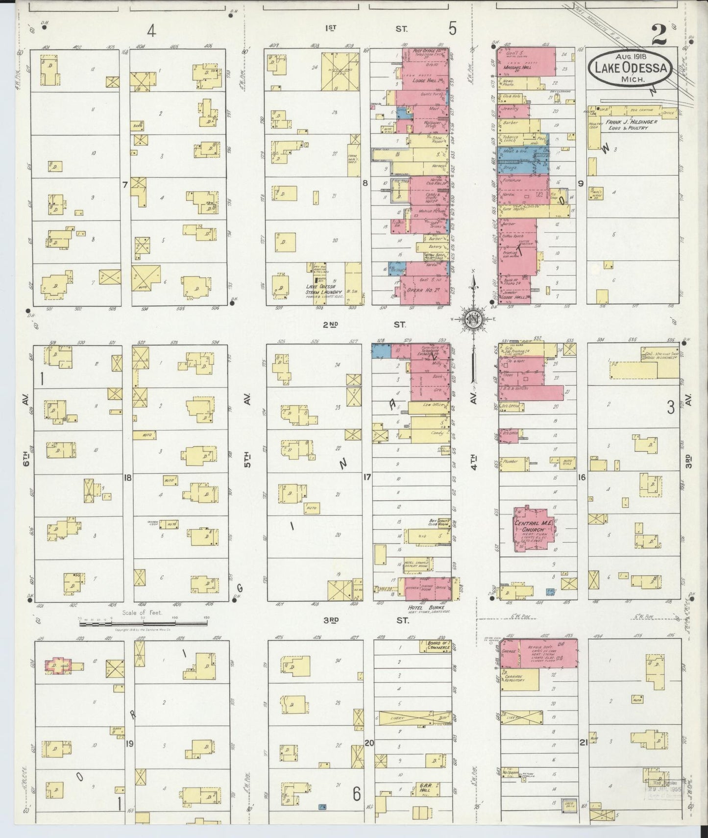 Sanborn Fire Insurance Map from Lake Odessa, Ionia County, Michigan (1918), Sheet #0002 - Complete Map Set gallery image, historic Sanborn map, vintage wall art, Michigan Michigan