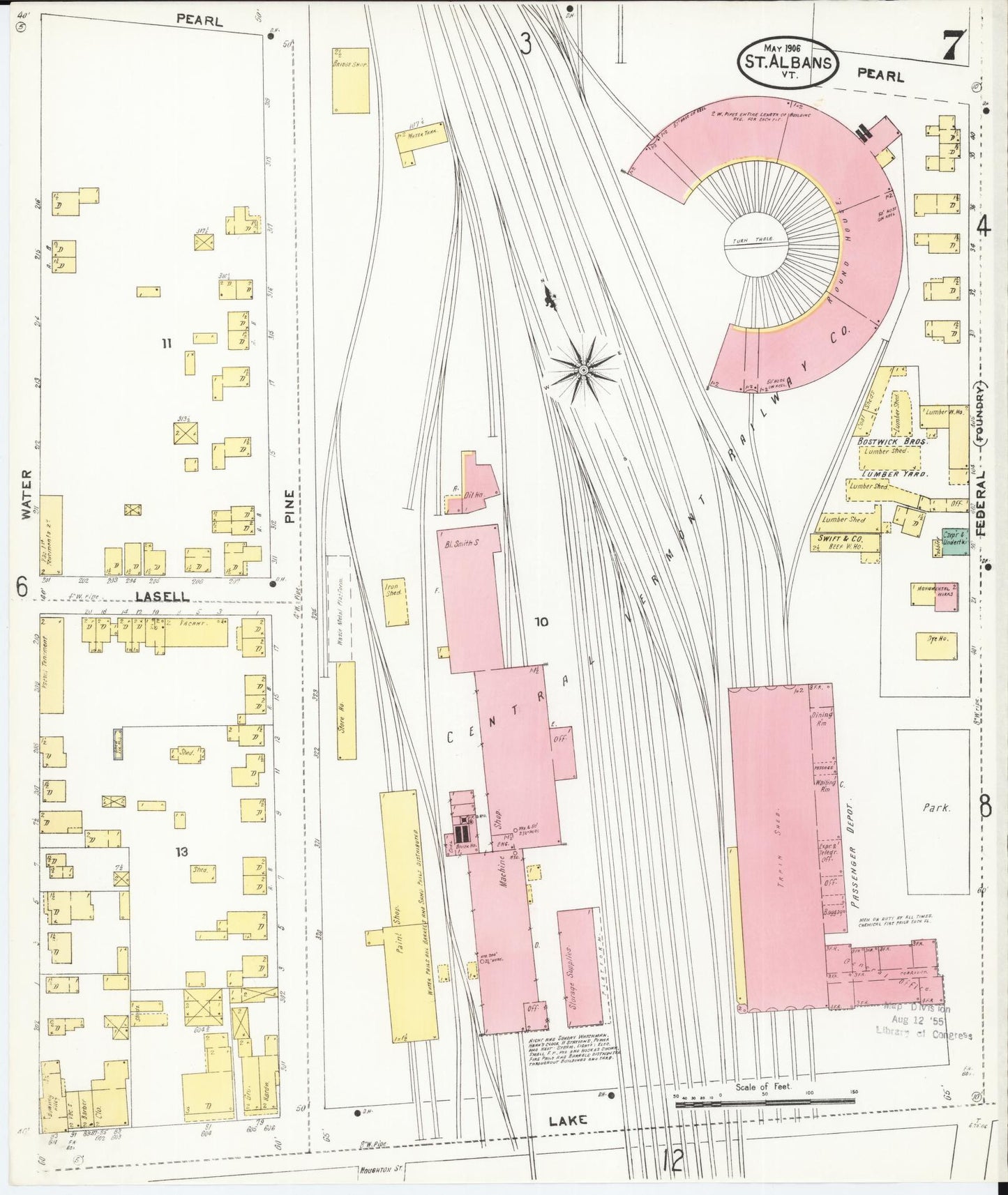 Sanborn Fire Insurance Map from Saint Albans, Franklin County, Vermont (1906), Sheet #0007 - Complete Map Set gallery image, historic Sanborn map, vintage wall art, Vermont Vermont