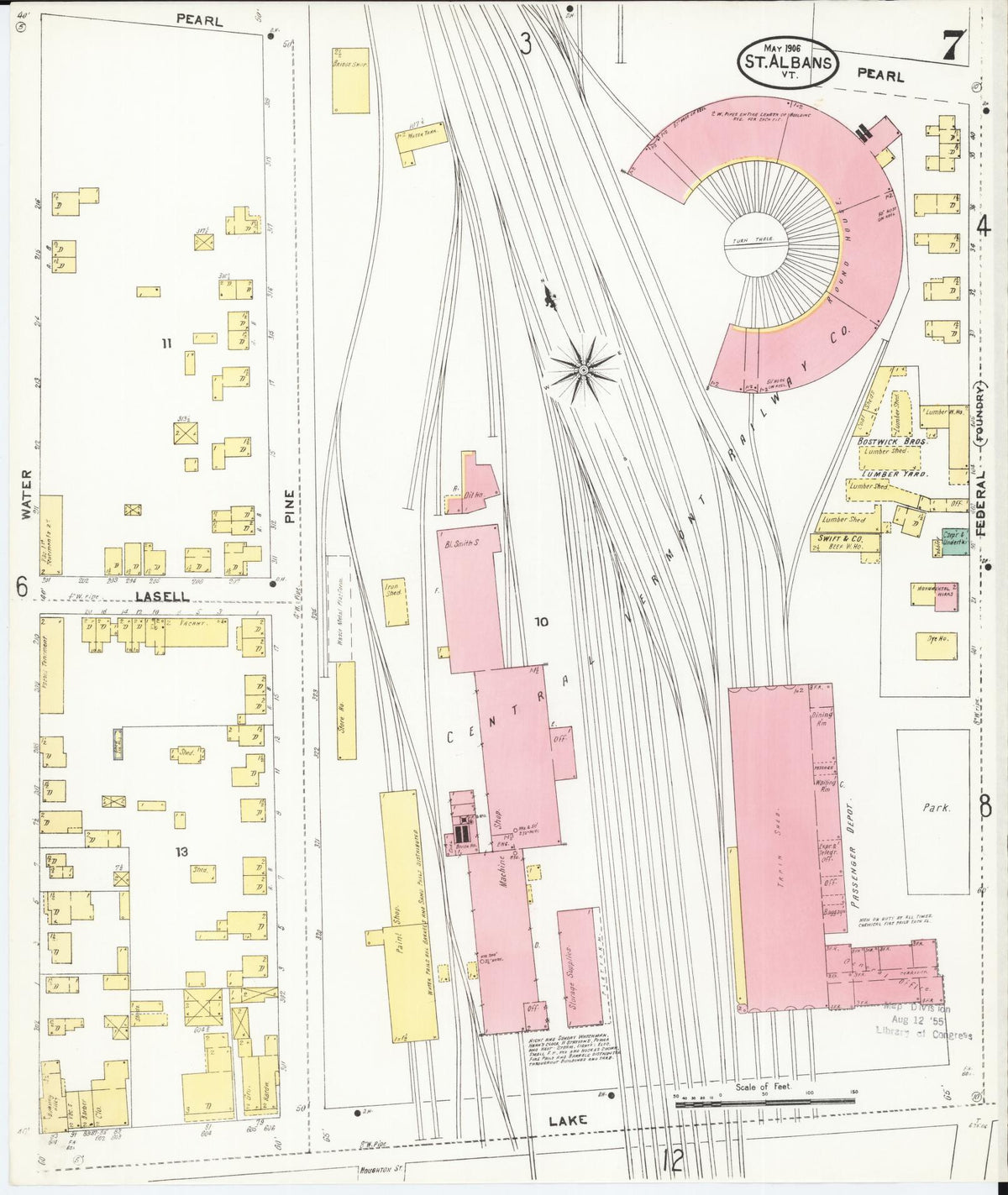 Sanborn Fire Insurance Map from Saint Albans, Franklin County, Vermont (1906), Sheet #0007 - Complete Map Set gallery image, historic Sanborn map, vintage wall art, Vermont Vermont