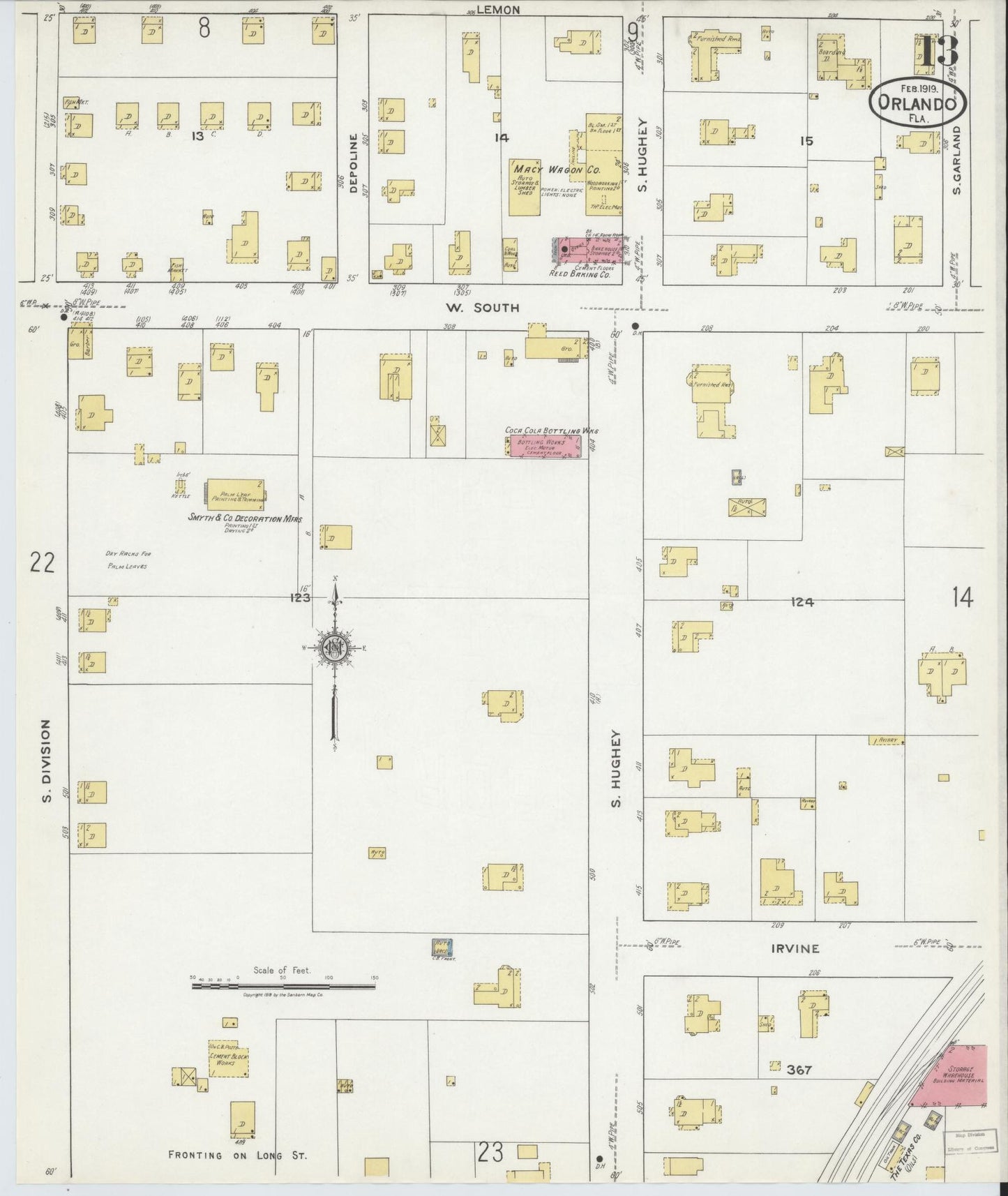 Sanborn Fire Insurance Map from Orlando, Orange County, Florida (1919), Sheet #0013 - Complete Map Set gallery image, historic Sanborn map, vintage wall art, Florida Florida