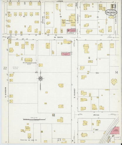 Sanborn Fire Insurance Map from Orlando, Orange County, Florida (1919), Sheet #0013 - Complete Map Set gallery image, historic Sanborn map, vintage wall art, Florida Florida