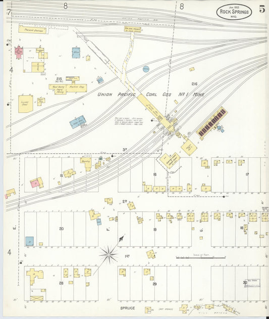 Sanborn Fire Insurance Map from Rock Springs, Sweetwater County, Wyoming (1903), Sheet #0005 - Historic Sanborn Fire Insurance Map Print, vintage old map wall art, antique decor, genealogy gift, Wyoming Wyoming map