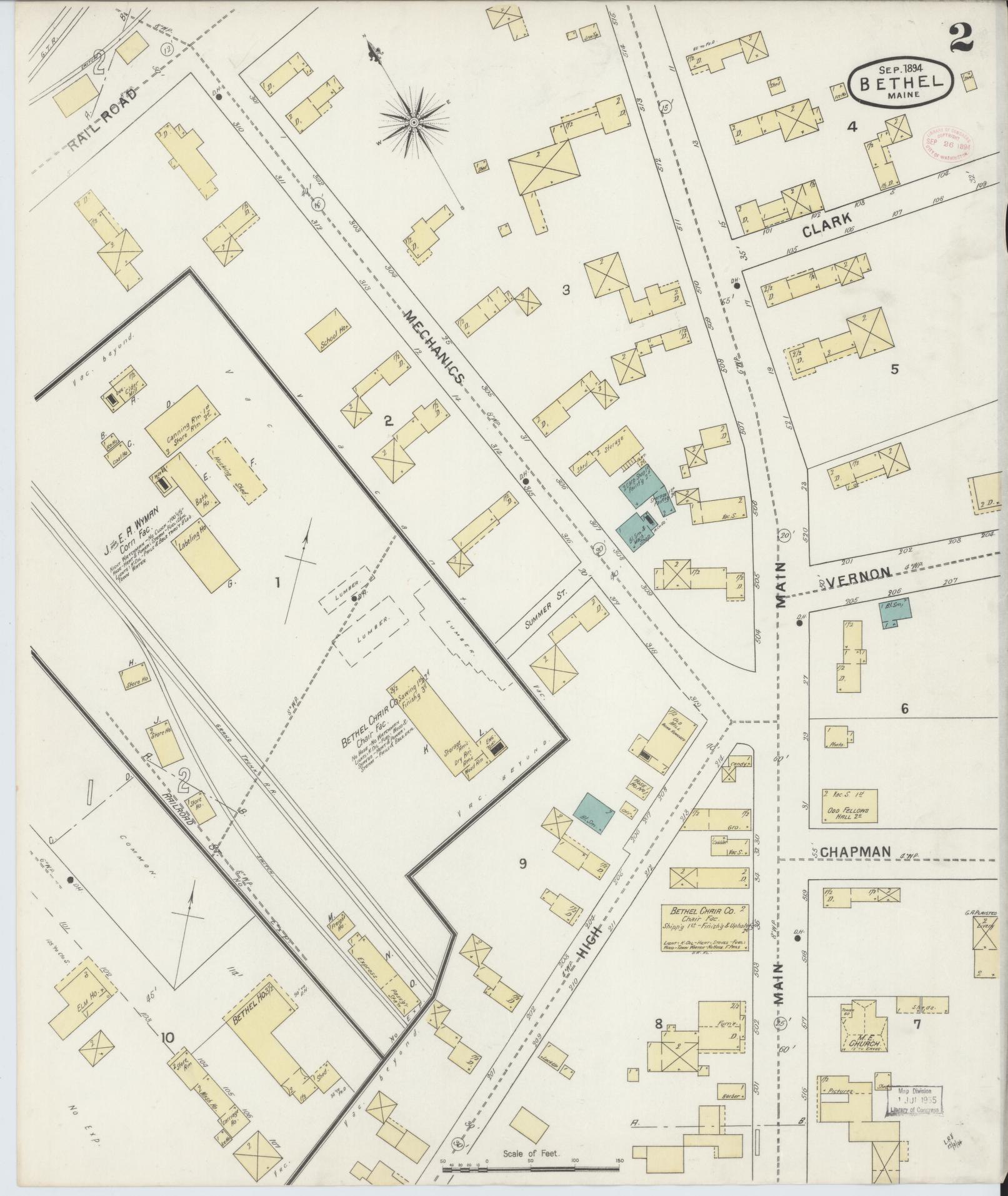 Sanborn Fire Insurance Map from Bethel, Oxford County, Maine (1894), Sheet #0002 - Complete Map Set gallery image, historic Sanborn map, vintage wall art, Maine Maine