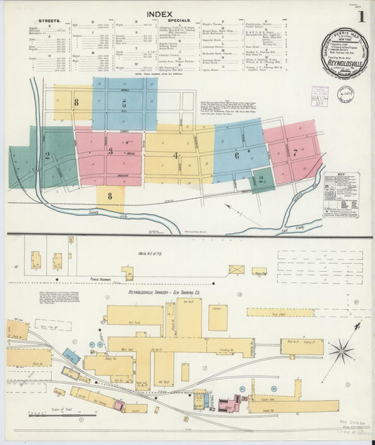 Sanborn Fire Insurance Map from Reynoldsville, Jefferson County, Pennsylvania (1901), Sheet #0001 - Historic Sanborn Fire Insurance Map Print, vintage old map wall art, antique decor, genealogy gift, Pennsylvania Pennsylvania map