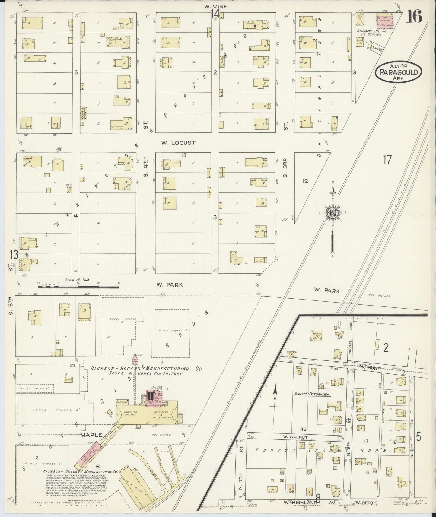 Sanborn Fire Insurance Map from Paragould, Greene County, Arkansas (1914), Sheet #0016 - Historic Sanborn Fire Insurance Map Print, vintage old map wall art, antique decor, genealogy gift, Arkansas Arkansas map