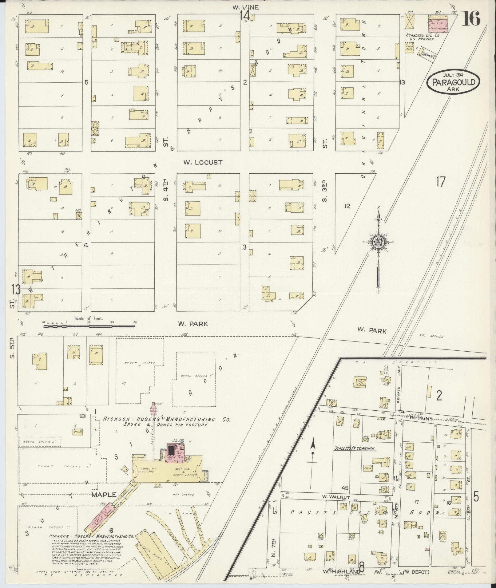 Sanborn Fire Insurance Map from Paragould, Greene County, Arkansas (1914), Sheet #0016 - Historic Sanborn Fire Insurance Map Print, vintage old map wall art, antique decor, genealogy gift, Arkansas Arkansas map