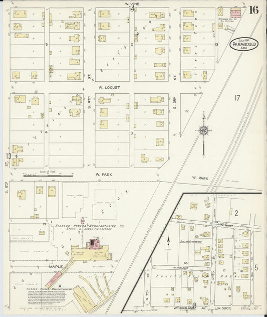 Sanborn Fire Insurance Map from Paragould, Greene County, Arkansas (1914), Sheet #0016 - Historic Sanborn Fire Insurance Map Print, vintage old map wall art, antique decor, genealogy gift, Arkansas Arkansas map