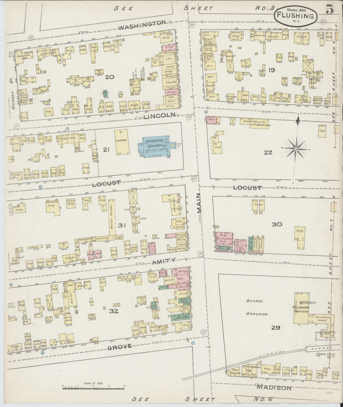 Sanborn Fire Insurance Map from Flushing, Queens County, New York (1886), Sheet #0005 - Historic Sanborn Fire Insurance Map Print, vintage old map wall art, antique decor, genealogy gift, New York New York map