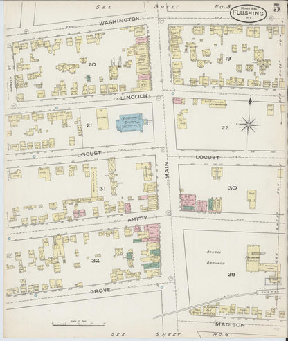 Sanborn Fire Insurance Map from Flushing, Queens County, New York (1886), Sheet #0005 - Historic Sanborn Fire Insurance Map Print, vintage old map wall art, antique decor, genealogy gift, New York New York map