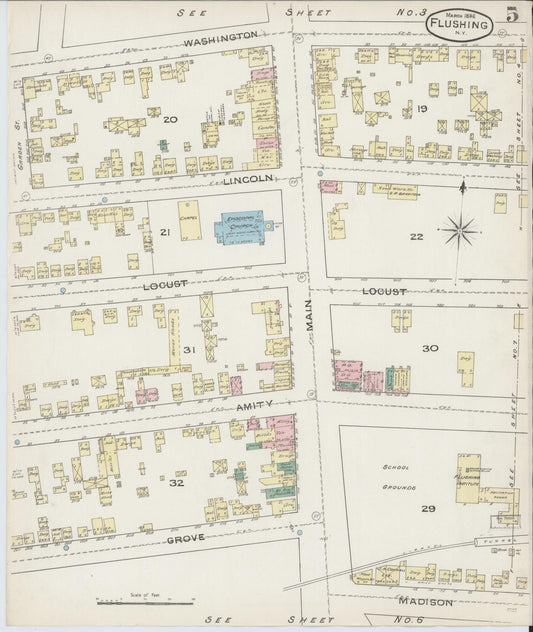 Sanborn Fire Insurance Map from Flushing, Queens County, New York (1886), Sheet #0005 - Historic Sanborn Fire Insurance Map Print, vintage old map wall art, antique decor, genealogy gift, New York New York map