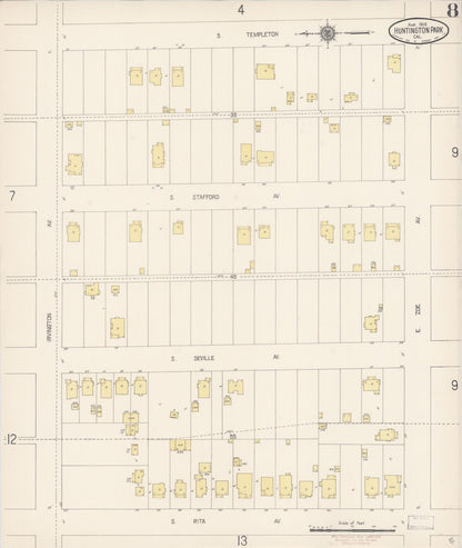 Sanborn Fire Insurance Map from Huntington Park, Los Angeles County, California (1916), Sheet #0008 - Complete Map Set gallery image, historic Sanborn map, vintage wall art, California California