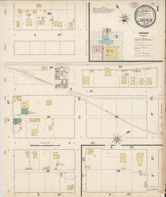Sanborn Fire Insurance Map from Lincoln, Placer County, California (1890), Sheet #0001 - Complete Map Set gallery image, historic Sanborn map, vintage wall art, California California