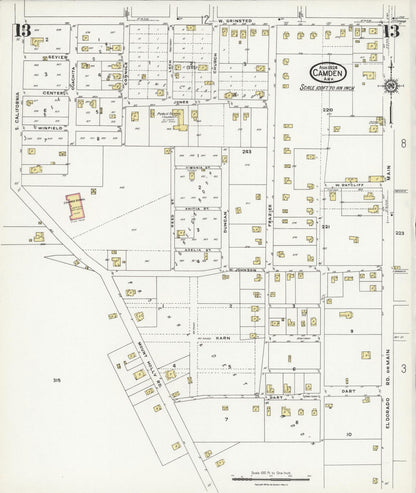 Sanborn Fire Insurance Map from Camden, Ouachita County, Arkansas (1924), Sheet #0013 - Complete Map Set gallery image, historic Sanborn map, vintage wall art, Arkansas Arkansas