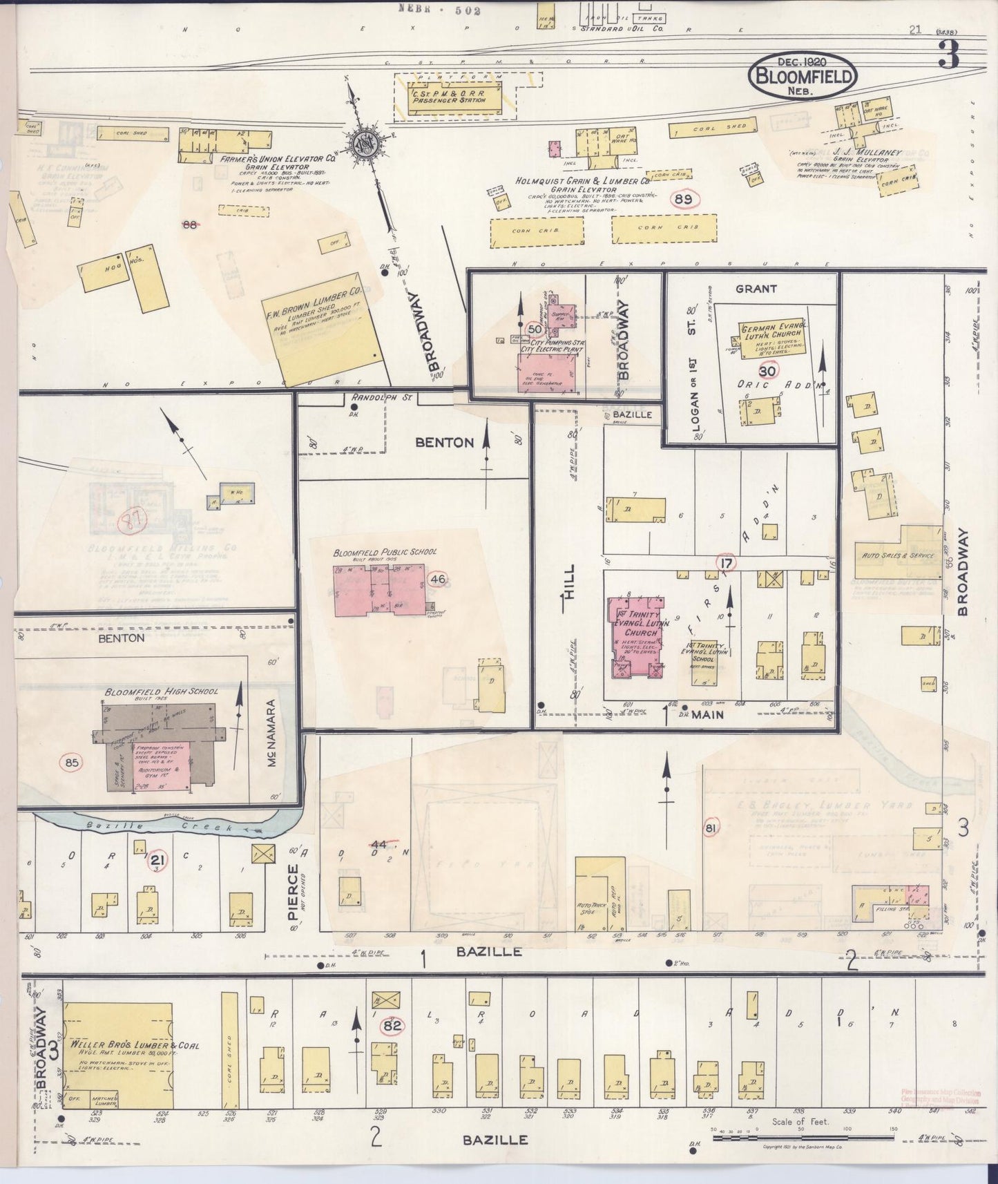 Sanborn Fire Insurance Map from Bloomfield, Knox County, Nebraska (1938), Sheet #0003 - Complete Map Set gallery image, historic Sanborn map, vintage wall art, Nebraska Nebraska