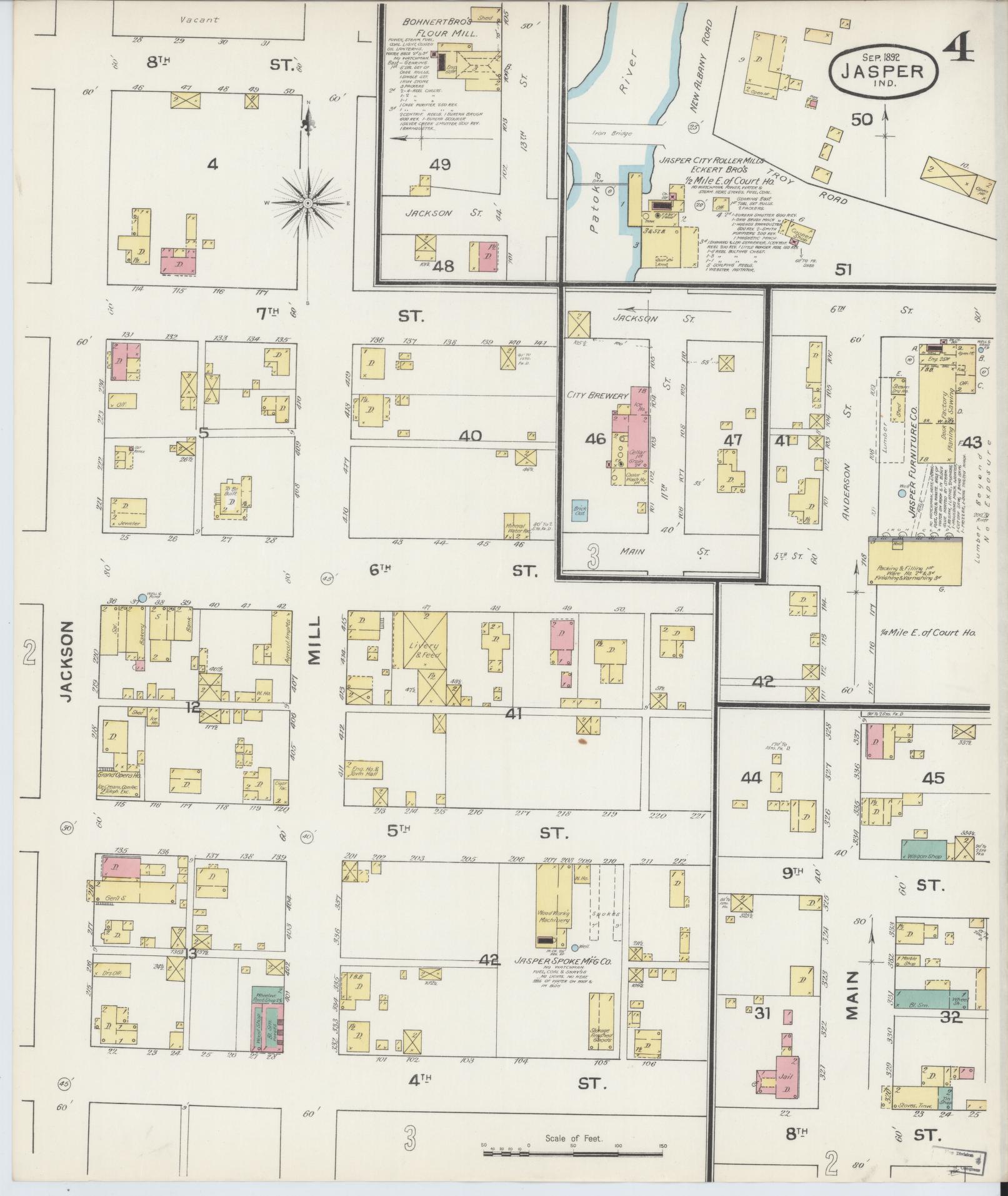 Sanborn Fire Insurance Map from Jasper, Dubois County, Indiana (1892), Sheet #0004 - Complete Map Set gallery image, historic Sanborn map, vintage wall art, Indiana Indiana